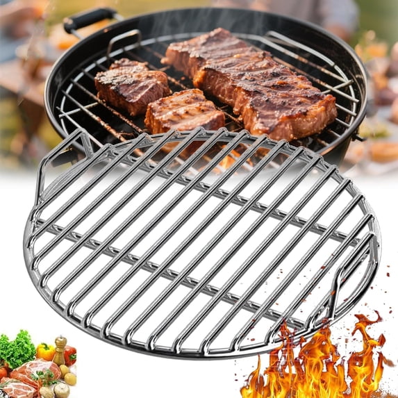 Cooking Grate Grill Grid, Stainless Steel Round Bbq Baking Tray for Even Heat Distribution, Mirror Polish Easy Clean Outdoor Camping Picnic Barbecue Accessory, Topliu