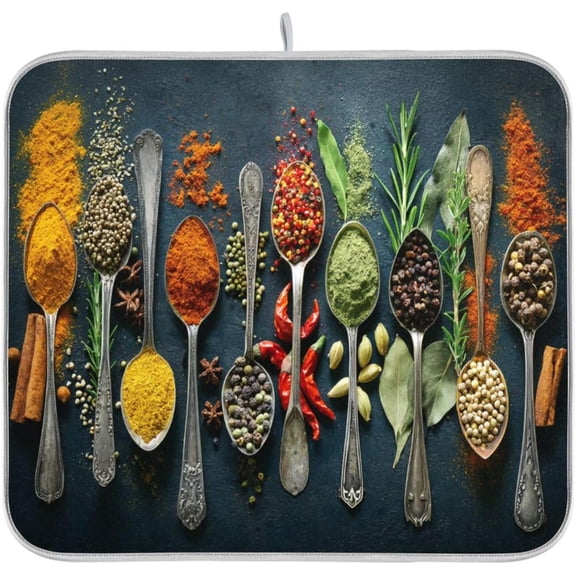 Cooking Herbs Spices Dish Drying Mat for Kitchen 16 X 18 Inches Dry Dishes Pads Mats Tableware Protector Countertops Counter Mat Home Decorations