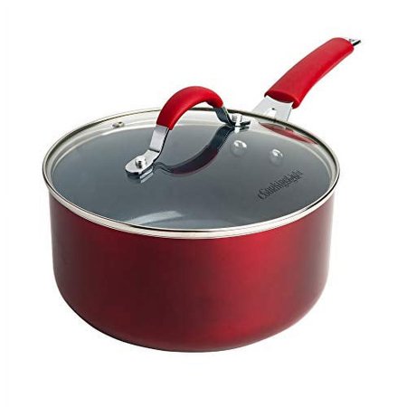 Cooking Light Allure 3 Quart Non-Stick Ceramic Saucepan with Lid, Red
