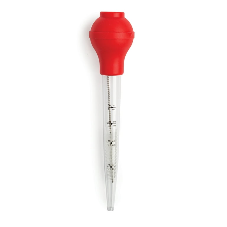 Cooking Light Meat and Poultry Baster with Cleaning Brush and Measurement Marks, Silicone Bulb, Heat Resistant, Turkey, Red