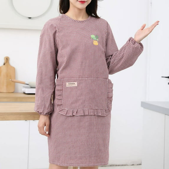 Cooking Long Sleeve Aprons For Women With Pockets Kitchen Cute Waitress Apron For Women Smoc Apron Sleeve Easy To Use
