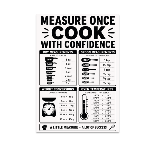 Cooking Measurement Guide Poster - Kitchen Enthusiast - 13x19 Poster Print