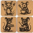 thumbnail image 1 of Cooking Mouse Cork Coaster Set Of 4 – Engraved Whimsical Kitchen Mice Drink, 1 of 5