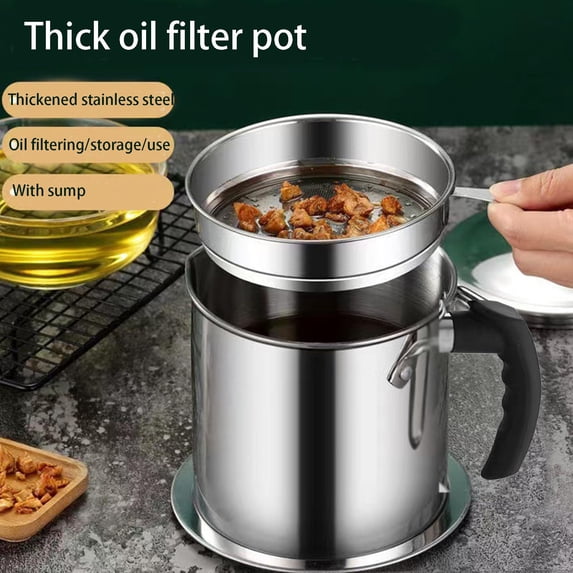 Cooking Oil Filter and Grease Storage Container with Strainer and Non- Leakproof Tray