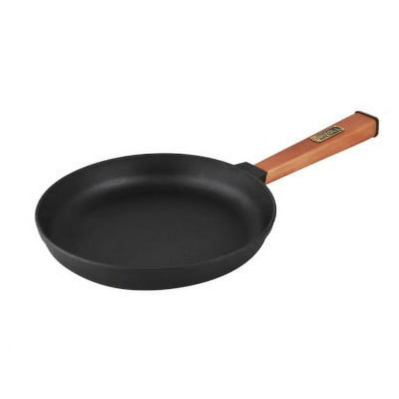 Cooking Pan Cast Iron Skillet Round Fry Pan with Removable Wooden Handle 2.14 qt. 10.2'' Kitchen Pan Cookware Camping Indoor and Outdoor Cooking