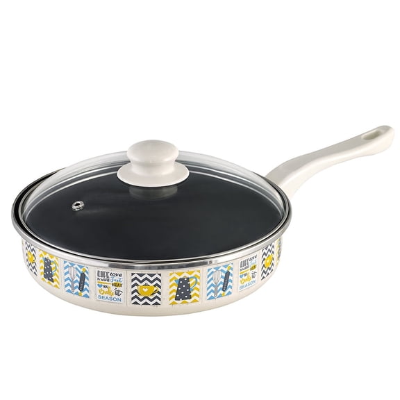 Cooking Pan Enameled Steel Frying Pan with Lid Kitchen Pan Cookware 91.3 oz (2.7 L) Kitchenware