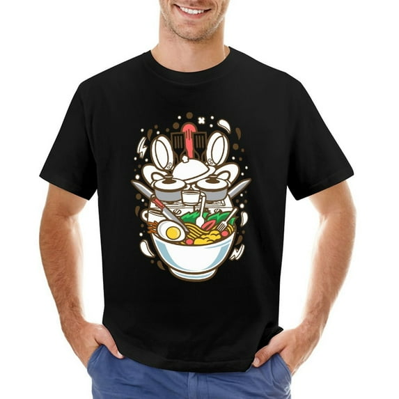 Cooking Ramen Vintage T-shirt Mens Cotton Classic Crewneck Short Sleeve Tees Unisex Black XS