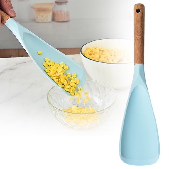 Cooking Spoon for Nonstick Cookwares, Great for Cooking and Serving, Sturdy Silicone Spatula Spoon, Wood Handle Spoon for Mixing, Scoop, and Scrape, 1 Pcs, 11.42x2.76"