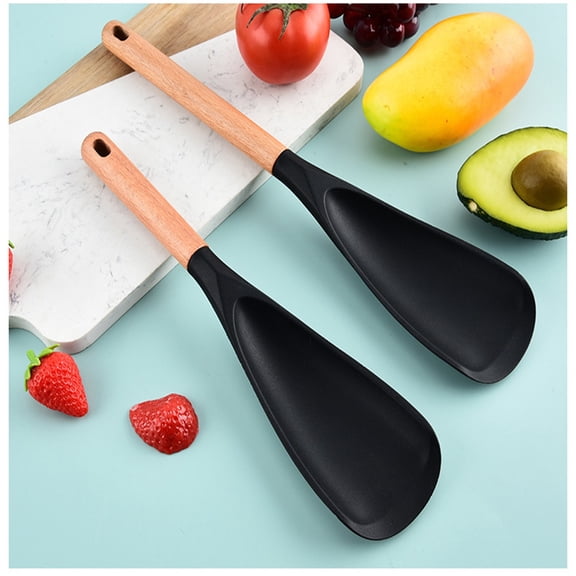 Cooking Spoon Wooden Handle - Nonstick Safe Utensil, Ergonomic Grip for Mixing and Scraping, Easy Clean Kitchen Tool
