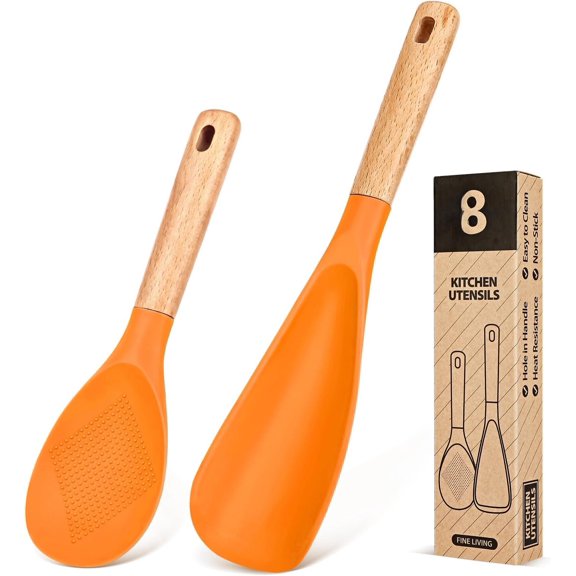Cooking Spoon and Rice Scooper for Nonstick Cookwares, for Cooking and Serving Sturdy Matte , Handle Spoon for Mixing, Scoop, and Scrape (ORANGE)