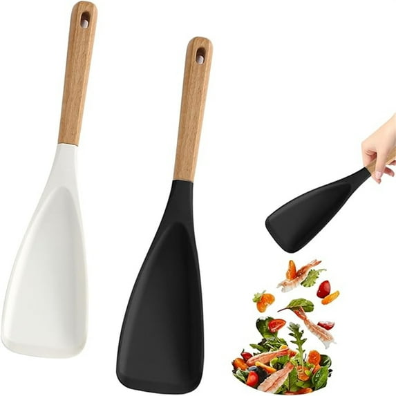 Cooking Spoon for Nonstick Cookware – Safe Flexible Kitchen Utensil with Wooden Handle for Mixing Stirring and Scraping Foods