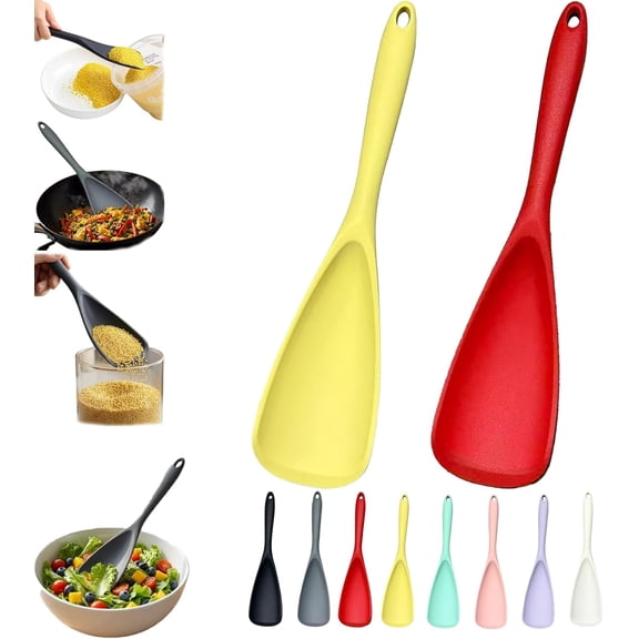 Cooking Spoons for Non-Stick Cookware, Flexible Silicone Spatula with Soft Grip and Wide Blade, Multi-Function Spoon for Stirring, Serving, Soups, Sauces, Frying, and Meal Prep