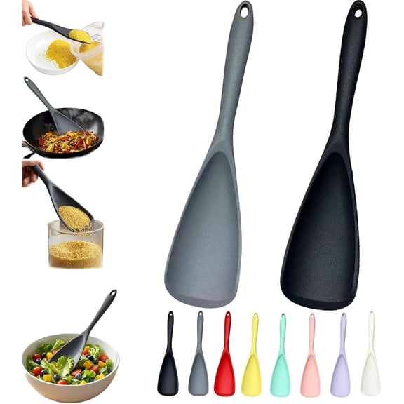 Cooking Spoons for Non-Stick Cookware, Flexible Silicone Spatula with Soft Grip and Wide Blade, Multi-Function Spoon for Stirring, Serving, Soups, Sauces, Frying, and Meal Prep