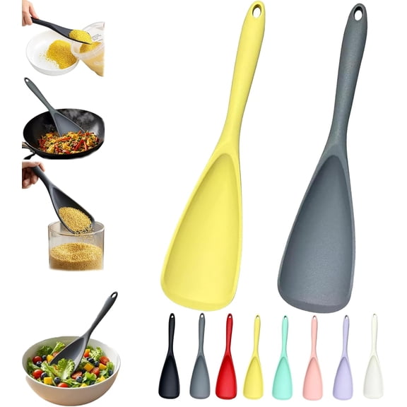 Cooking Spoons for Non-Stick Cookware, Flexible Silicone Spatula with Soft Grip and Wide Blade, Multi-Function Spoon for Stirring, Serving, Soups, Sauces, Frying, and Meal Prep
