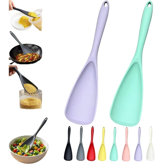Cooking Spoons for Non-Stick Cookware, Flexible Silicone Spatula with Soft Grip and Wide Blade, Multi-Function Spoon for Stirring, Serving, Soups, Sauces, Frying, and Meal Prep