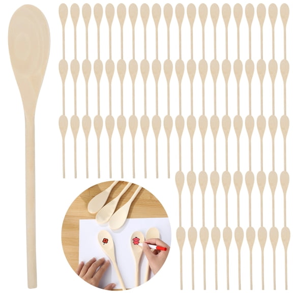 100 Pcs Maple Wood Cooking Spoons, 10 Inch Long Handle Wooden Spoons Bulk, Large Spoon Head Unfinished Natural Wood for Kitchen Cooking, Serving, Crafts, DIY Projects