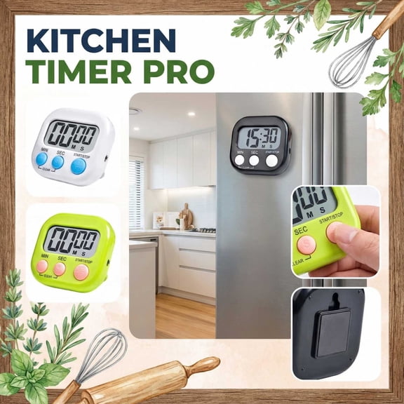 Cooking TimersforKitchen, Digital Timers, Timer, Magnetic Timer, Large Display, Black Buttons, Fridge Magnet, Kitchen Baking, Countdown Tracking, 2X2in