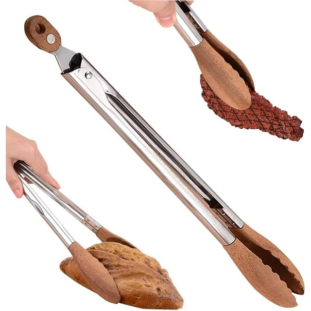 Cooking Tongs, 2025 New Kitchen Tongs for Cooking with Wooden Tips