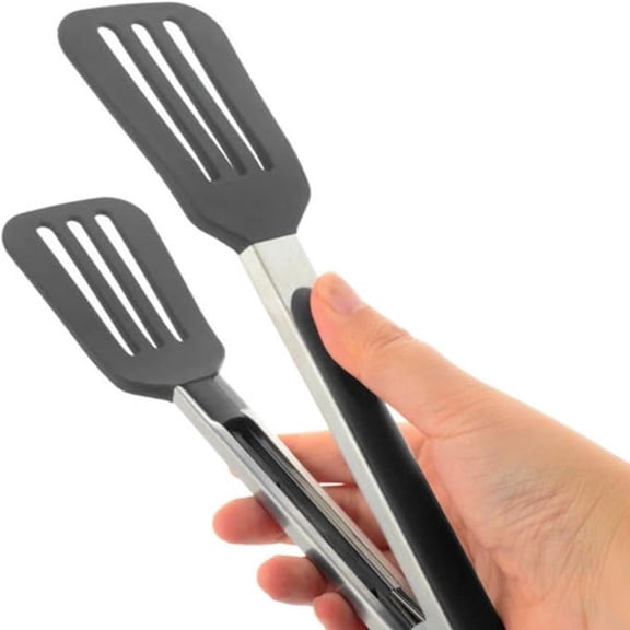 Cooking Tongs 9 inches and 12 inches Stainless Steel Kitchen Silicone Serving Tong Heat Resistant Meat Turner Spatula Tongs with Locking Handle Joint