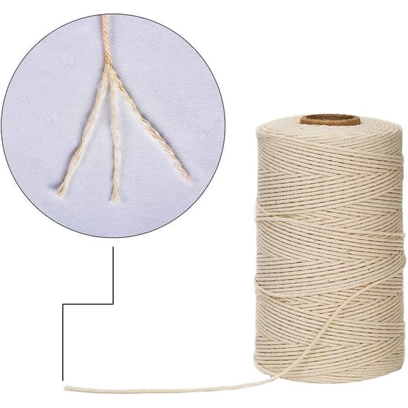 Cooking Twine, 3Ply Food Safe Cotton Kitchen String Butchers Twine for Roasting, Trussing, Tying Meat, Making Sausage and Baking