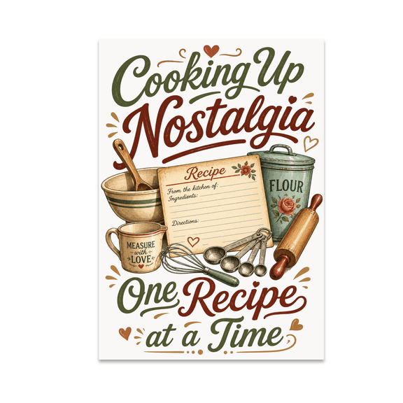 Cooking Up Nostalgia One Recipe at a Time - Vintage Kitchen Decor - 13x19 Poster Print