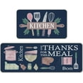 thumbnail image 1 of Cooking Utensil Kitchen Rugs Set of 2, Give Thanks for This Meal Black Kitchen Mats Decor, Bon Pot Bowl Floor Door Mat Home Decorations - 17x30 and 17x47 Inch, 1 of 6