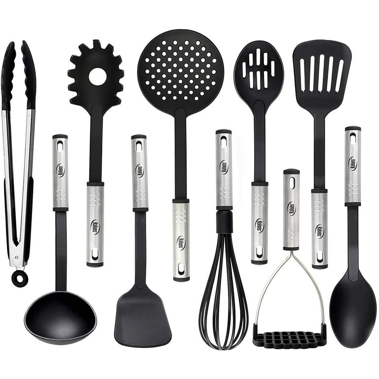 Cooking Utensils, 10 Nylon Stainless Steel Kitchen Supplies Non Stick and  Heat Resistant Cookware set New Chef's Gadget Tools Collection Great
