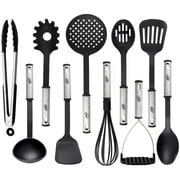 Cooking Utensils - 10 Nylon Stainless Steel Kitchen Supplies - Non-Stick and Heat Resistant Cookware set - New Chefs Gadget Tools Collection - Great Silicone Spatula - Best Holiday Gift Idea.