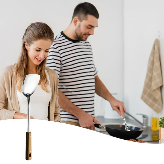 Cooking Utensils under $5! kkbbma Cooking Utensils, Stainless Steel Wok Spatula, Kitchen Utensils with Wooden Handle,Wok Tools, Non-Stick and Heat Resistant