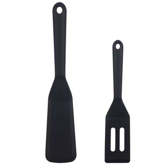 Cooking Utensils Cooking Kitchen Utensil 2 Piece Silicone Shovel Set Cookie Shovel Fried Egg Spatula Steak Shovel Flat Bottoming Pot Small Spatula Kitchen Tools, Black 2-piece silicone shovel set