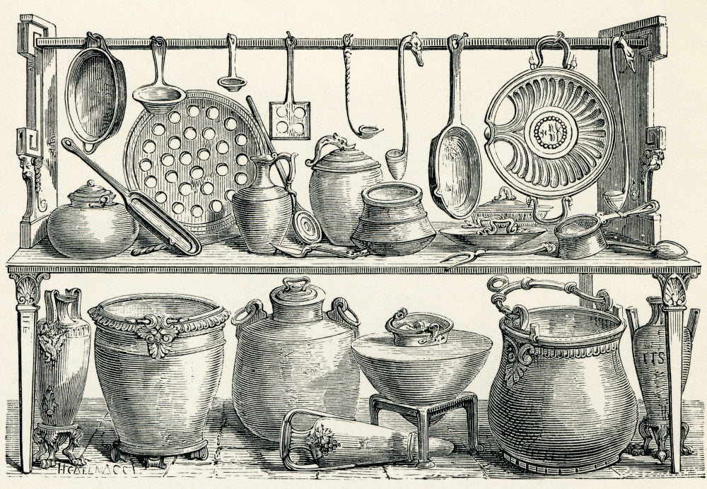 Cooking Utensils Found In Pompeii During Excavations From Italian Pictures By Rev Samuel Manning Published C1890 Canvas Art - Ken Welsh Design Pics (36 x 24)