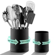 ReaNea Cooking Utensils Holder 2pcs, 360  Rotating Extra Large Plastic Kitchen Utensil Holder for Countertop, The Small Utensil Crock for Cutlery Silverware, Tooth Brush, Desk Pencil Pen