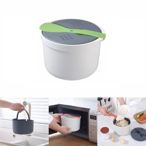 Cooking Utensils Microwave Rice Cooker Set for Easy Meal Prep 8-Cup Full Kitchen with Lid Spatula Measuring Cup and Cleaning Friendly Brown White Materials