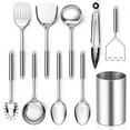 thumbnail image 1 of Cooking Utensils Set, 10-Piece Stainless Steel Kitchen Utensils with Holder, Metal Heat Resistant Kitchen Cookware Tool Spatula Set for Cooking, Easy Clean & Dishwasher Safe, 1 of 4