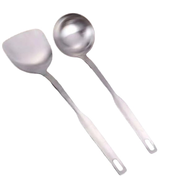 Cooking Utensils Set, 2-Piece Stainless Steel Spatula and Soup Ladle Set, Heat Resistant Ergonomic Kitchen Tools for Nonstick Cookware, Essential Chef Gadgets for Home Kitchen, Silver