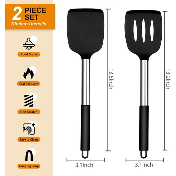 Cooking Utensils Set of 4, Silicone Kitchen Utensils for Non-stick Cookware, Heat Resistant & Non-toxic Slotted Spatula Solid Spoon Turner for Flipping Mixing Serving Basting