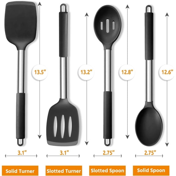 Cooking Utensils Set of 4, Silicone Kitchen Utensils for Non-stick Cookware, Heat Resistant & Non-toxic Slotted Spatula Solid Spoon Turner for Flipping Mixing Serving Basting