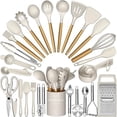 thumbnail image 1 of 34PCS Silicone Cooking Utensils Set with Holder, Heat Resistant Black Wooden Handles for Nonstick Cookware Kitchen Gadgets Tools, 1 of 7