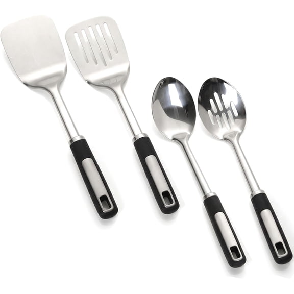 Cooking Utensils Set, Stainless Steel Kitchen Utensils with Serving Spoon and Cooking Spatula, Heat-Resistant, Dishwasher Safe, Ergonomic Handle