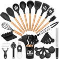 thumbnail image 1 of Astercook Silicone Cooking Utensils Set, 38 PCS Kitchen Utensils Set for 446°F Heat Resistant, Food Grade Utensil Sets with Wooden Handle, Kitchen Gadgets for Nonstick Cookware BPA Free (Black), 1 of 9