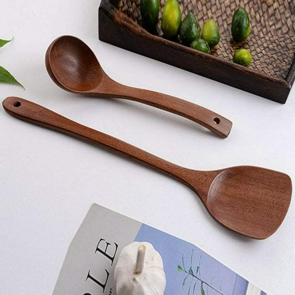 Cooking Utensils Wooden Shovel Spoon Non Stick Long Rice Spatula Kitchen Cooking Utensil Hand Stir Fry Tools Set for Home Chefs