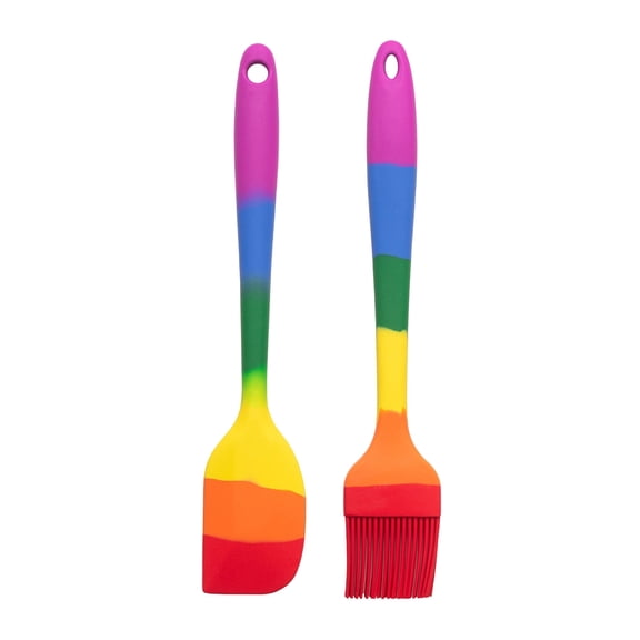 HIC Kitchen Rainbow Silicone Scraper Set, Non-Stick and Heat-Safe, Includes1 Each Scraper and Mini Scraper