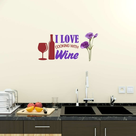Cooking With Wine Champagne Bubbly Mousseux Bloom Blossem Trees Flowers Rose Fancy Food Wine Baking Donuts Pancakes Holiday Gift Decorating Ideas Bedroom Wall Decal Sticker - Size: 30 In X 15 In