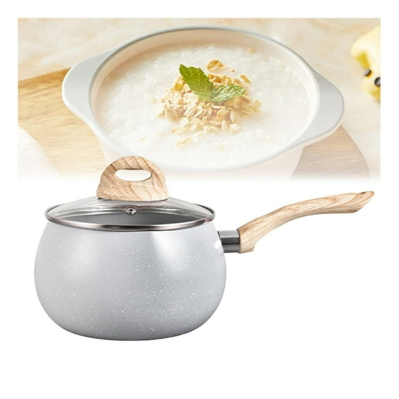 Cooking pot with wooden handle, 18cm Japanese non-stick milk soup pot for gas, induction, electric stove