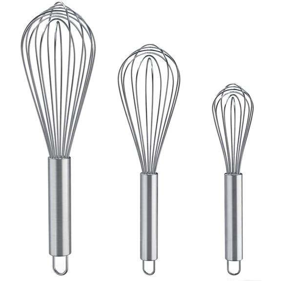 Cooking whisks, 3-piece stainless steel whisk set, suitable for mixing, beating, whipping and frying, upgraded balloon silk whisk set, 8-inch + 10-inch + 12-inch