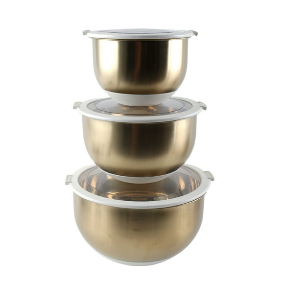 Cook with Color 3-Piece Stainless Steel Mixing Bowls with Clear Lids  Nesting, Durable & Space-Saving