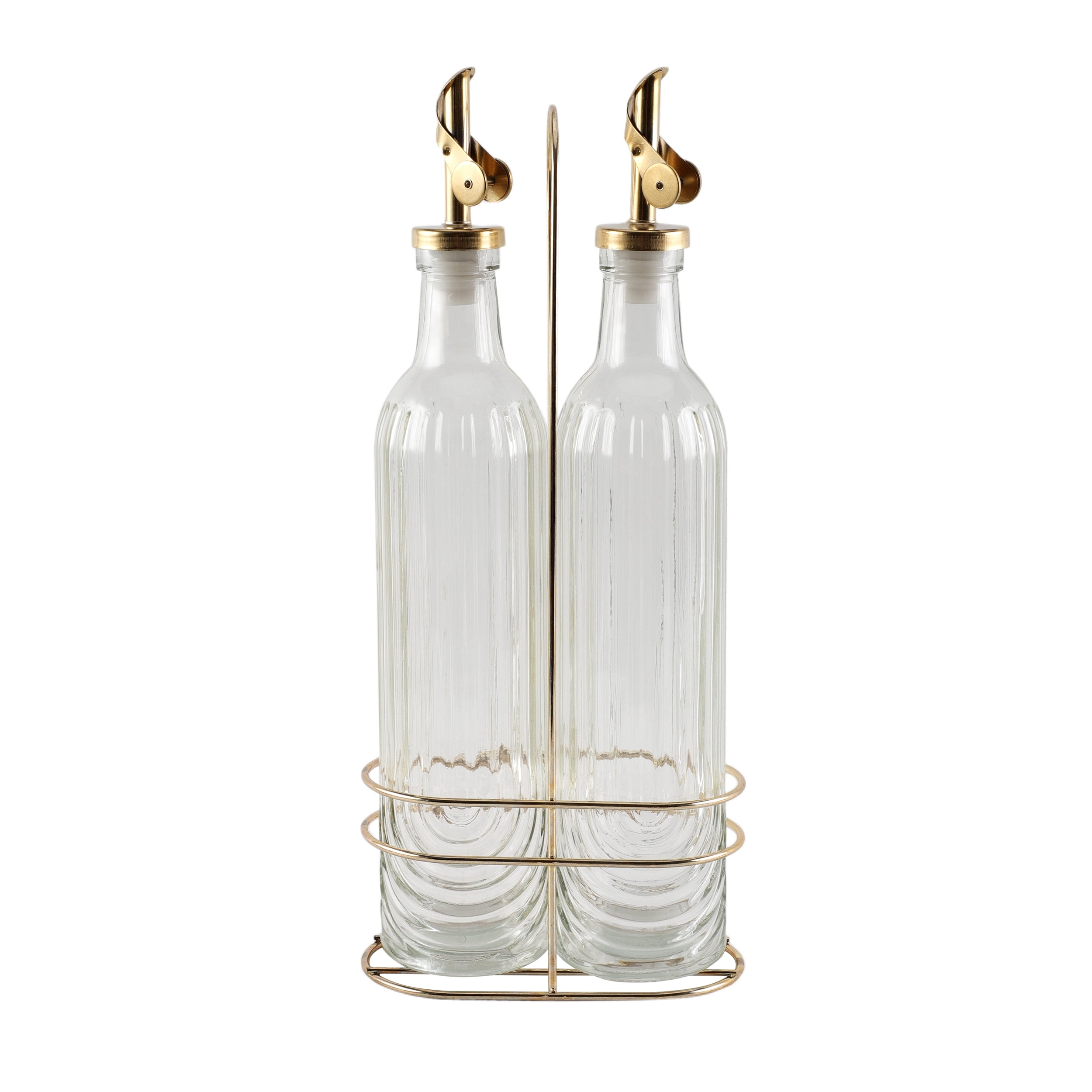 Cook with Color Glass Olive Oil and Vinegar Dispenser Bottles, Cruet Set with Caddy