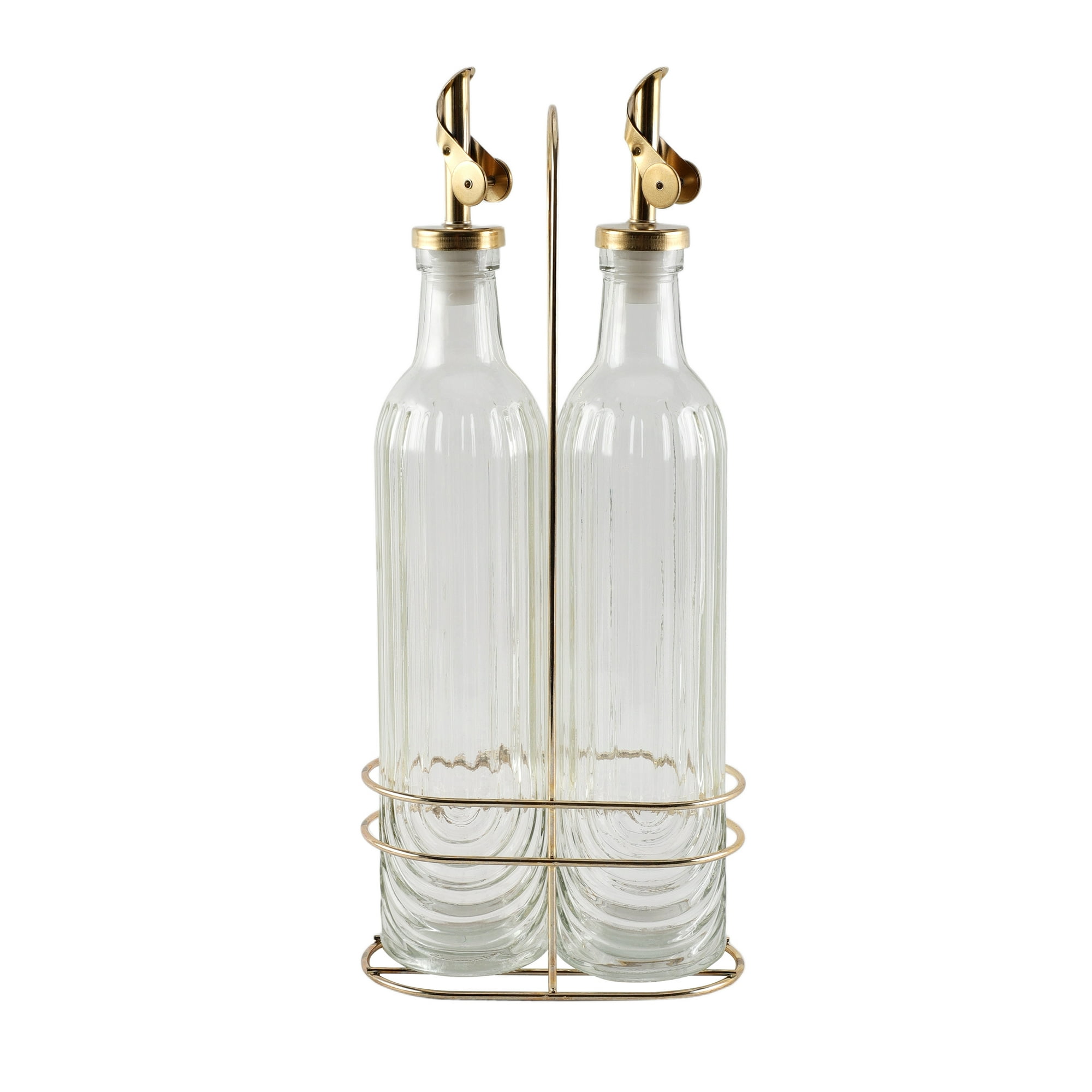 Cook with Color Glass Olive Oil and Vinegar Dispenser Bottles, Cruet Set with Caddy