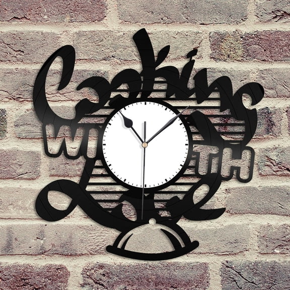 Cooking with Love Vinyl Wall Clock Unique Design Home and Kitchen Decoration Vintage Design Office Bar Room Home Decor