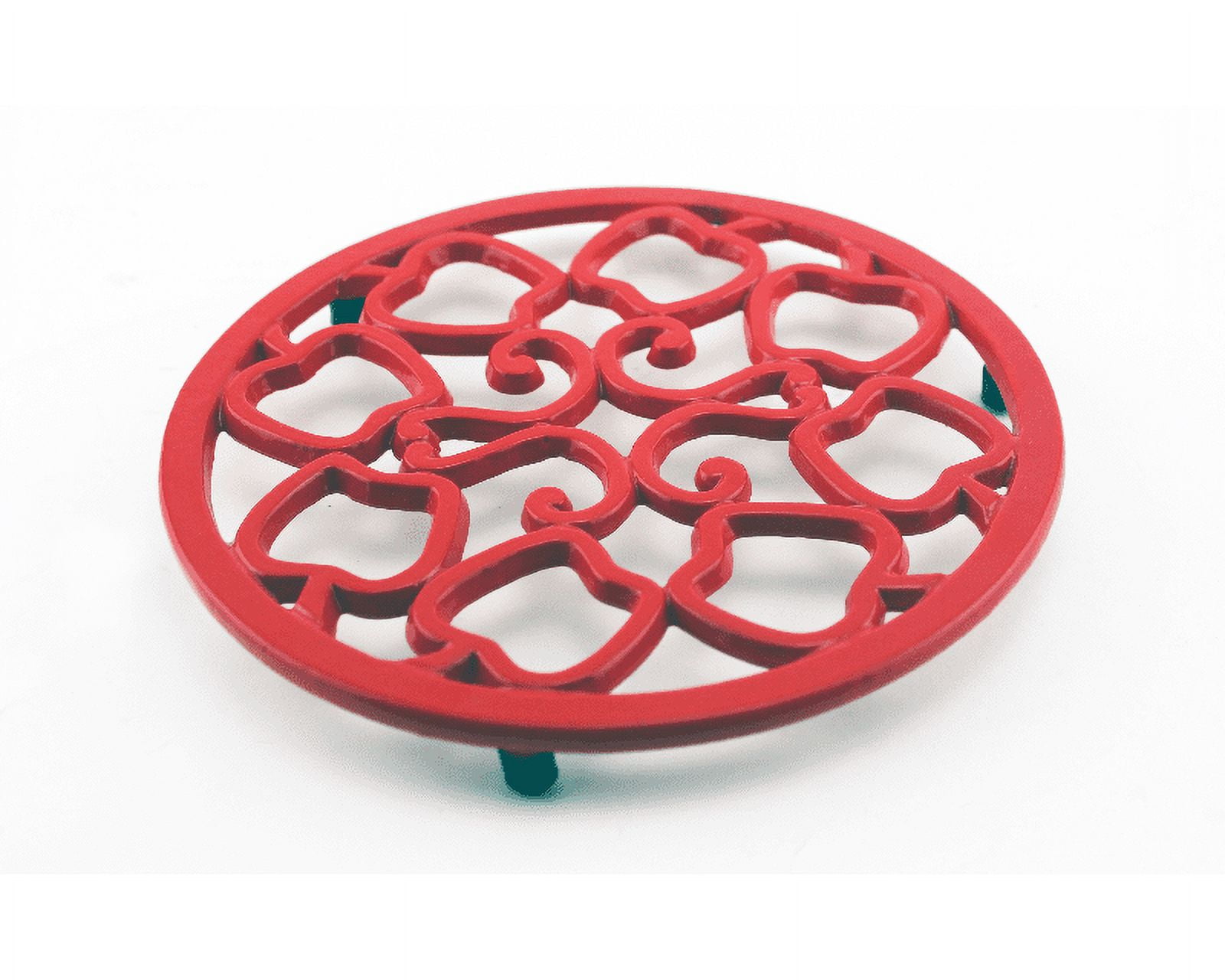 Red Cast Iron Apple Design Round Trivet